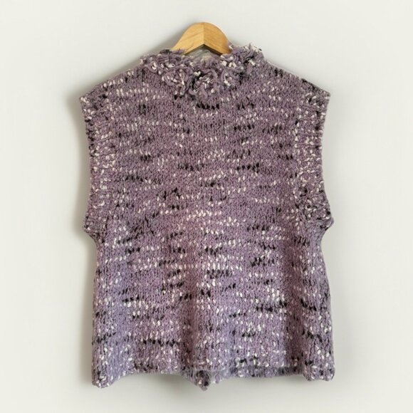 Design Options Women’s Sleeveless Cardigan Sz Large Purple Fringe Boho Chunky - Picture 6 of 7